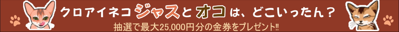 創業２５周年　特別企画　クロアイネコ　ジャスとオコはどこいったん？